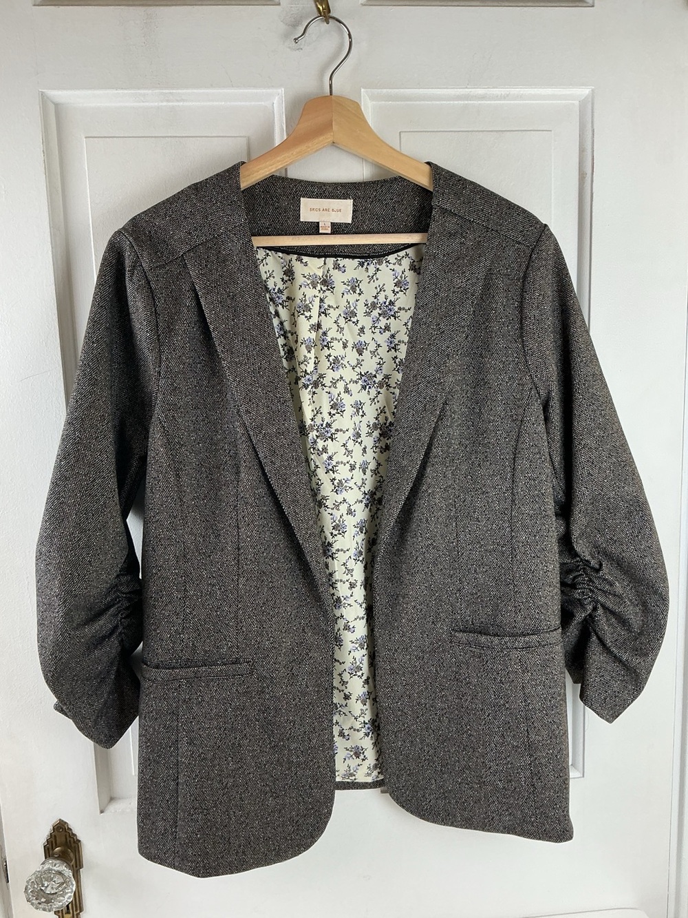 Skies are Blue | Gray Raja Collarless Blazer | Ruched Sleeves | Sz L